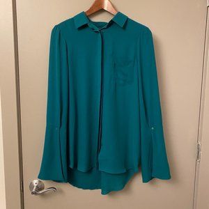 Green Button Down Shirt with Trumpet Sleeves